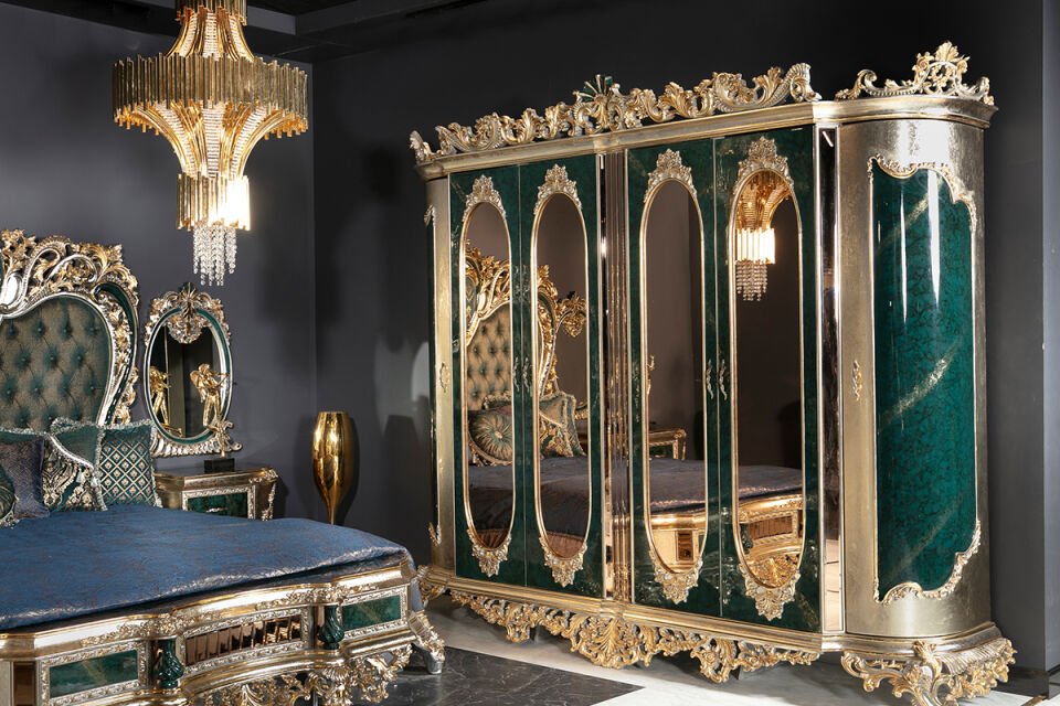 Kaisergrünes klassisches Schlafzimmer