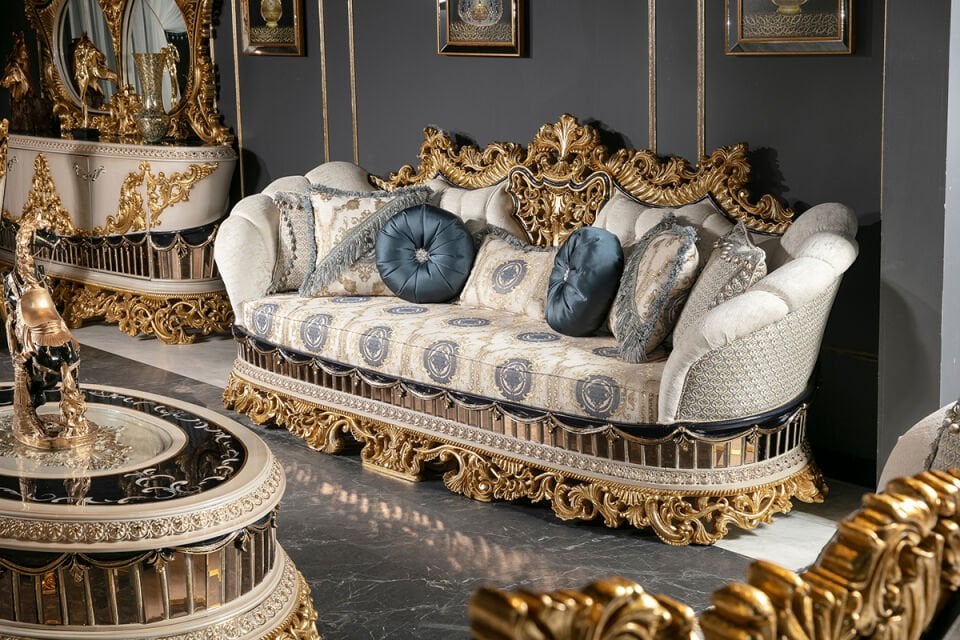 Taj Mahal Blue Classic Sofa Set