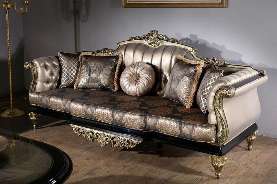 Tugra Beige Classic Sofa Set
