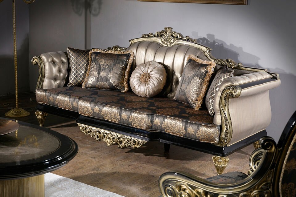 Tugra Beige Classic Sofa Set