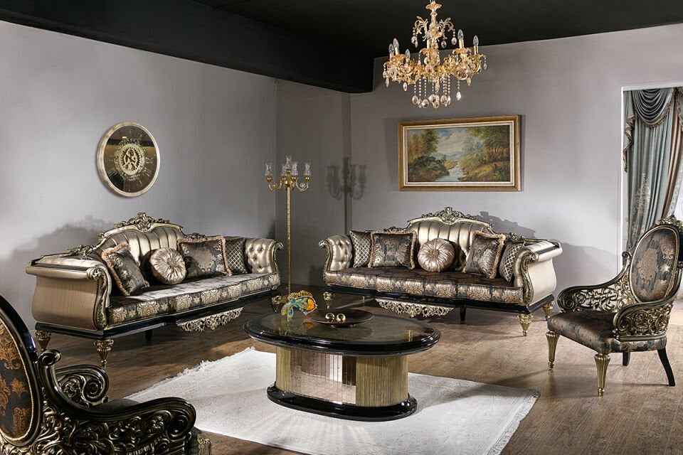 Tugra Beige Classic Sofa Set