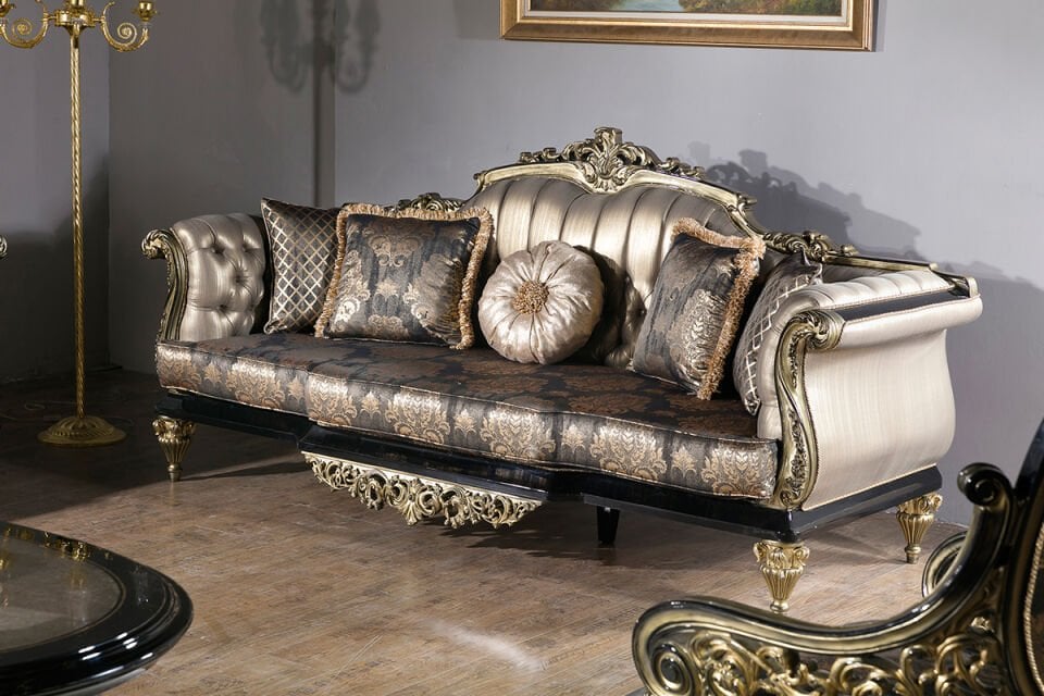 Tugra Beige Classic Sofa Set